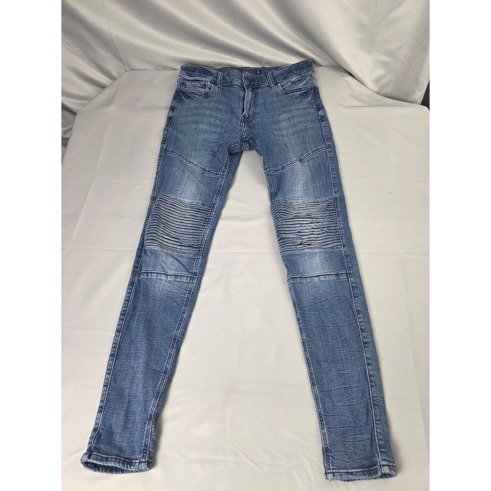 Hollister Super Skinny Moto Jeans Mens 30x32 Blue Advanced Stretch Ribbed Knee
